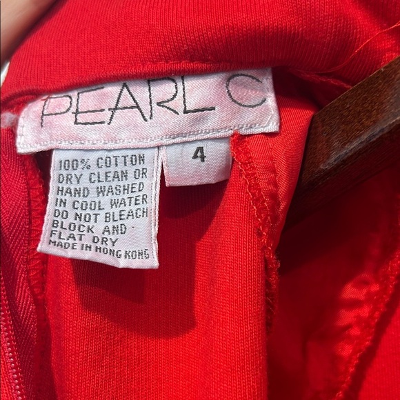 Vintage 80s Pearl C Crimson Red Long Sleeve cotton Dress wiggle small 4 women’s - Picture 6 of 7